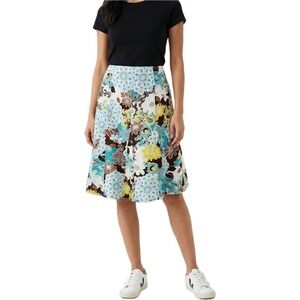 Kim Rogers Petite 100% Linen Floral A-Line Skirt Turquoise Brown 12P